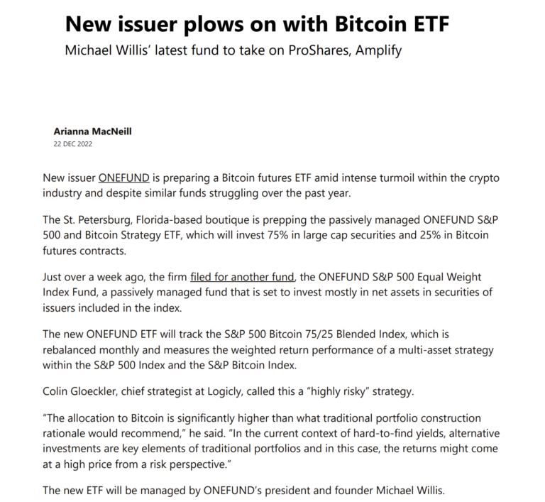 New issuer plows on with Bitcoin ETF 
