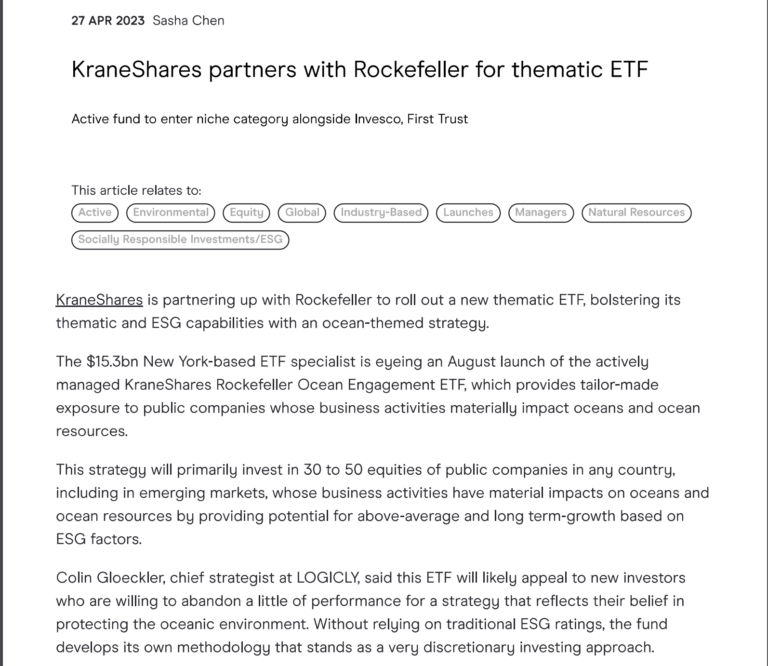 KraneShares Rockefeller Ocean Engagement ETF